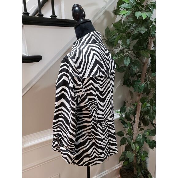 Grace Elements Women's Black White Zebra Print Double Breasted Trench Jacket M - Picture 8 of 16